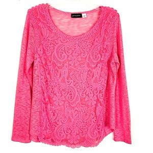 GRAYSON Women’s Lacy Scoop Neck Sweater with semi sheer sleeves and back. Size L